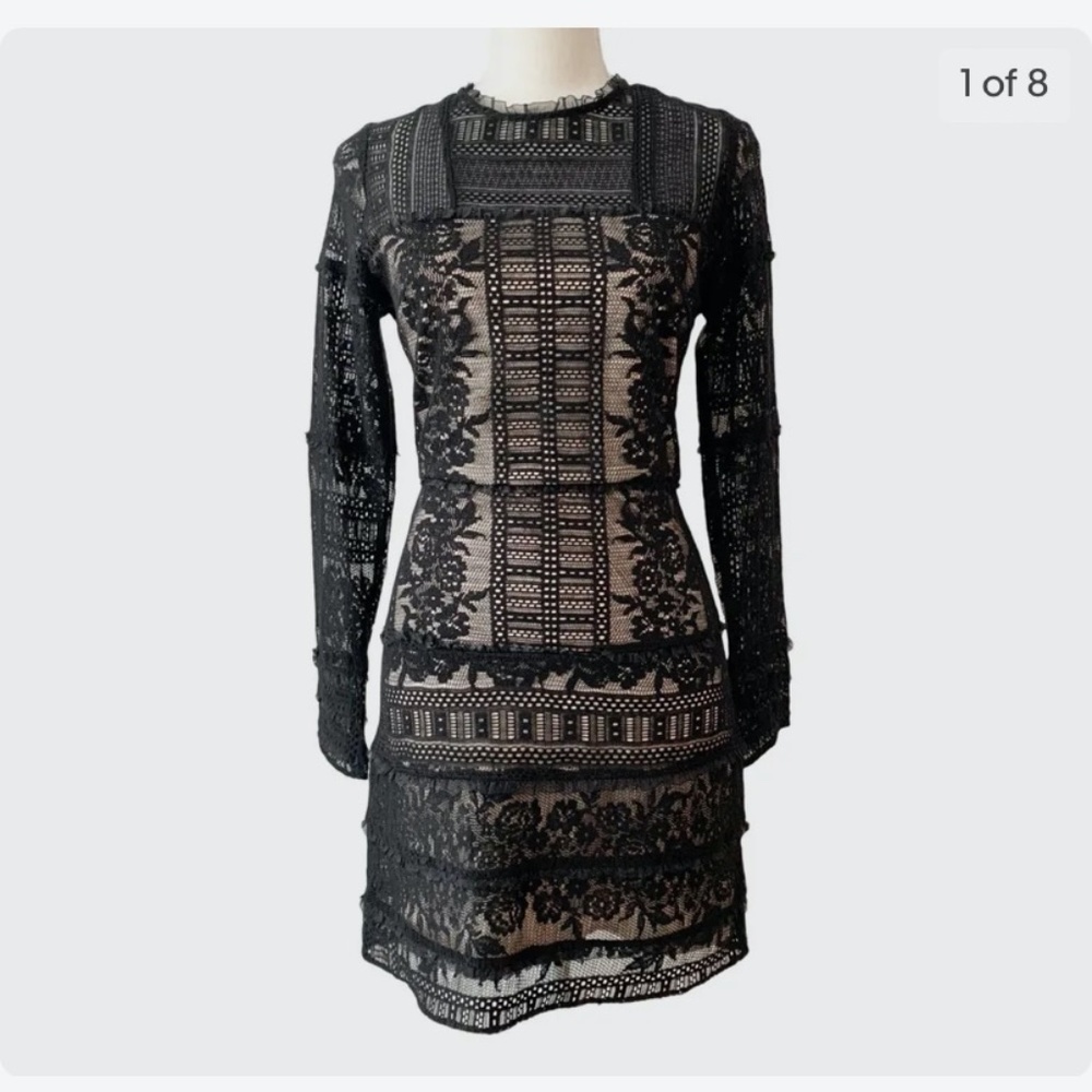 Parker Julie Lace Combo Mini Dress Long Sleeve - Small - Picture 7 of 14